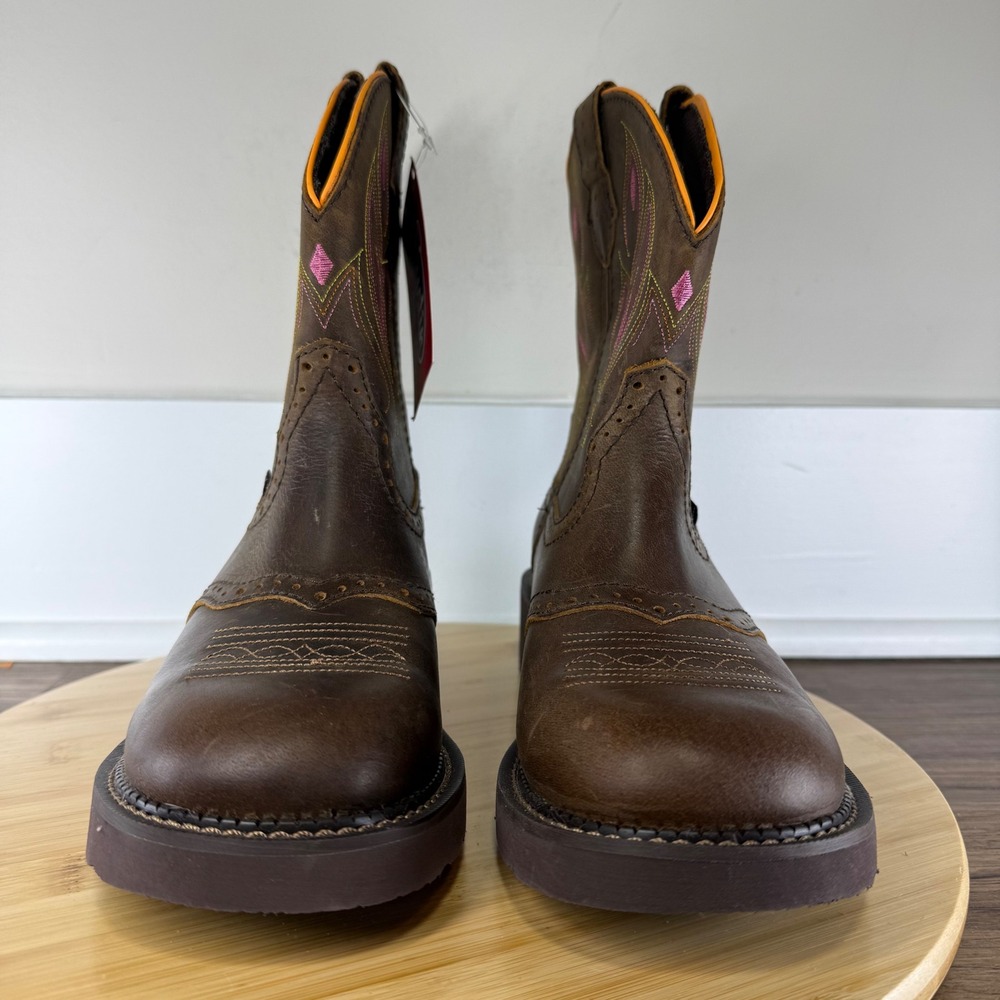 NWT Justin Gypsy Cowgirl Boots Womens 8B Brown Leather Pink Embroidery GY9526 - Picture 2 of 8